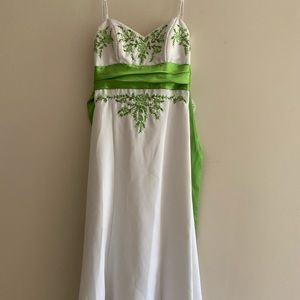 Stunning white green embroidered dress